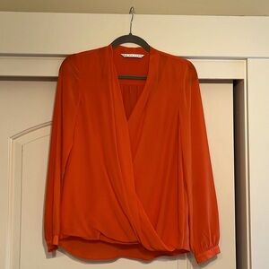 Trina Turk | Orange Faux Wrap Draped Blouse (XS)